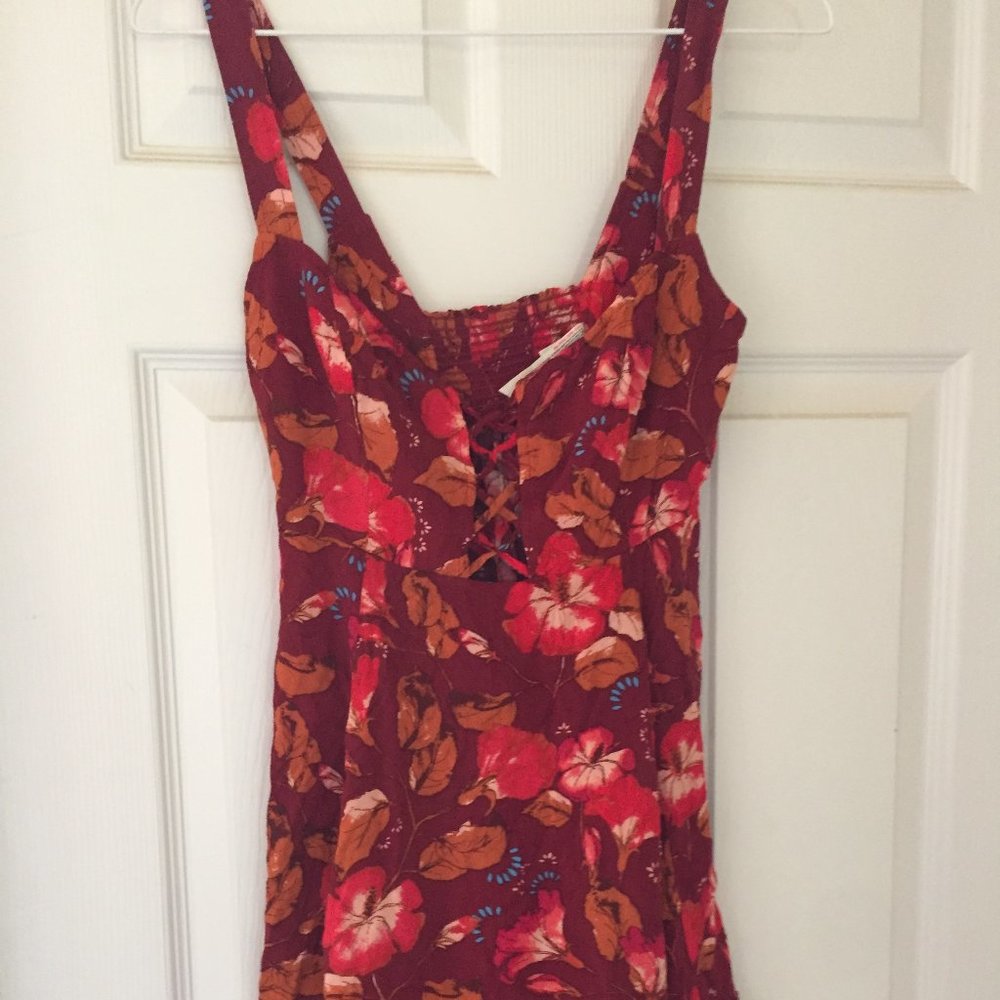 Intimately Free People Red Burgundy Floral Mini Dress Tunic Size XS